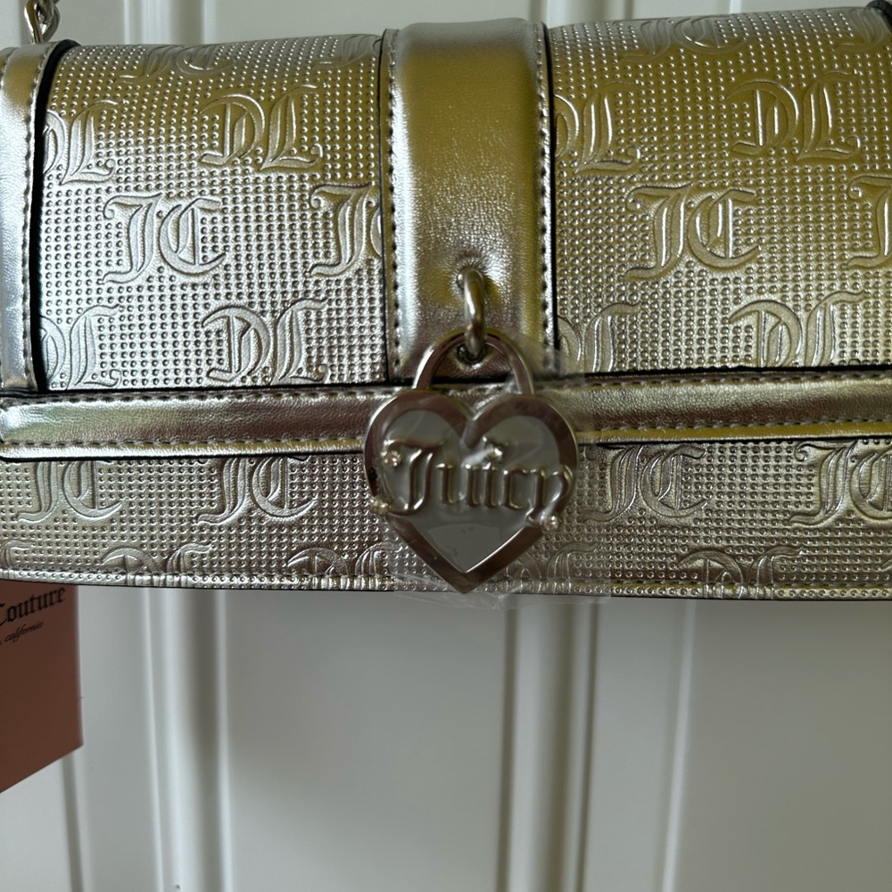 NWT- Juicy Couture Simply Perfect Silver Metallic Shoulder Bag - Picture 3 of 5